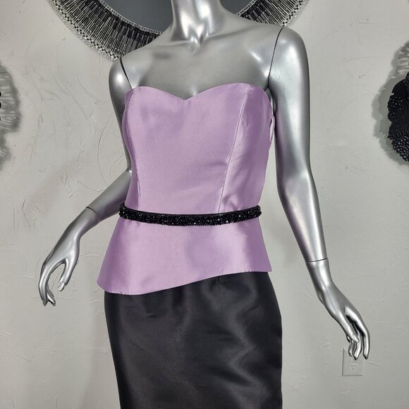 NWT~$685~FERIANI COUTURE~10~LILAC BLACK STRAPLESS BEADED MERMAID TRUMPET DRESS - Picture 7 of 16